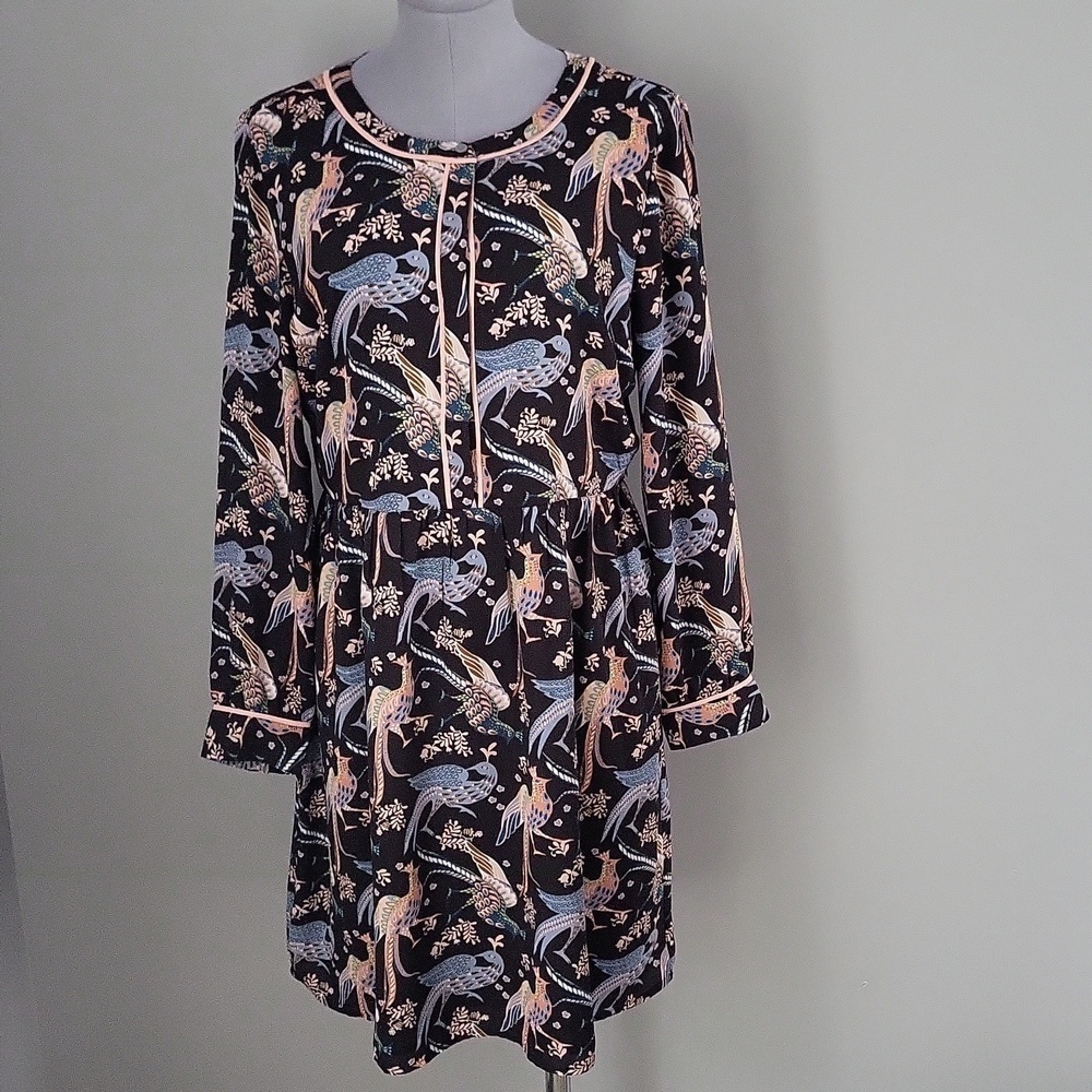 Ann Taylor LOFT Bird Print Long Sleeve Dress